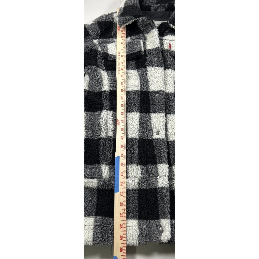 Levi's Women's XS Sherpa Oversized Black White Plain Button Zipper Coat - Picture 5 of 11